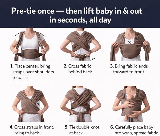 The Pocket Wrap™ by Trekki - Naturally Soft Baby Carrier with Large Front Pocket - Cotton Baby Sling from Birth to Toddler