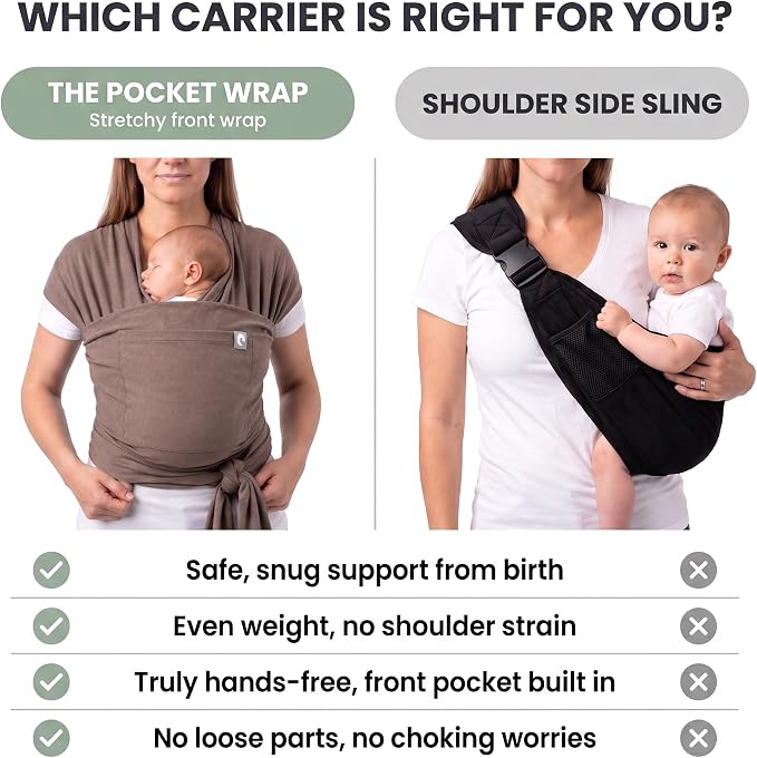 The Pocket Wrap™ by Trekki - Naturally Soft Baby Carrier with Large Front Pocket - Cotton Baby Sling from Birth to Toddler