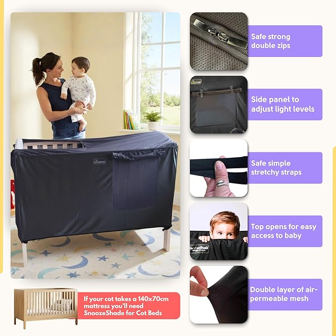 SnoozeShade Blackout Cover and Sleep Canopy for Cots/ travelcots